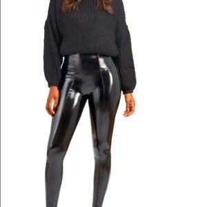 Spanx Faux Patent Leather Leggings Petite Small Black